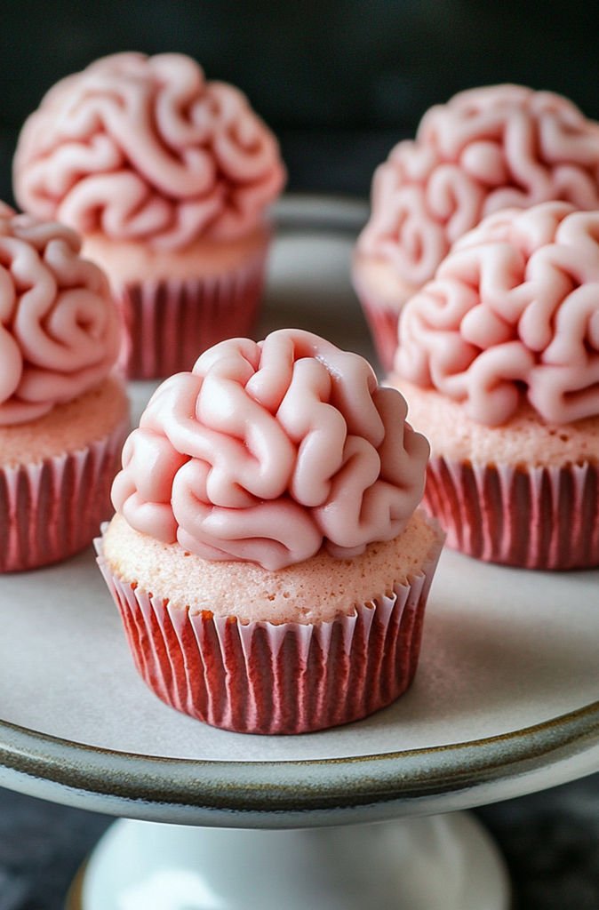 Pink Zombie Brain Halloween Cupcakes