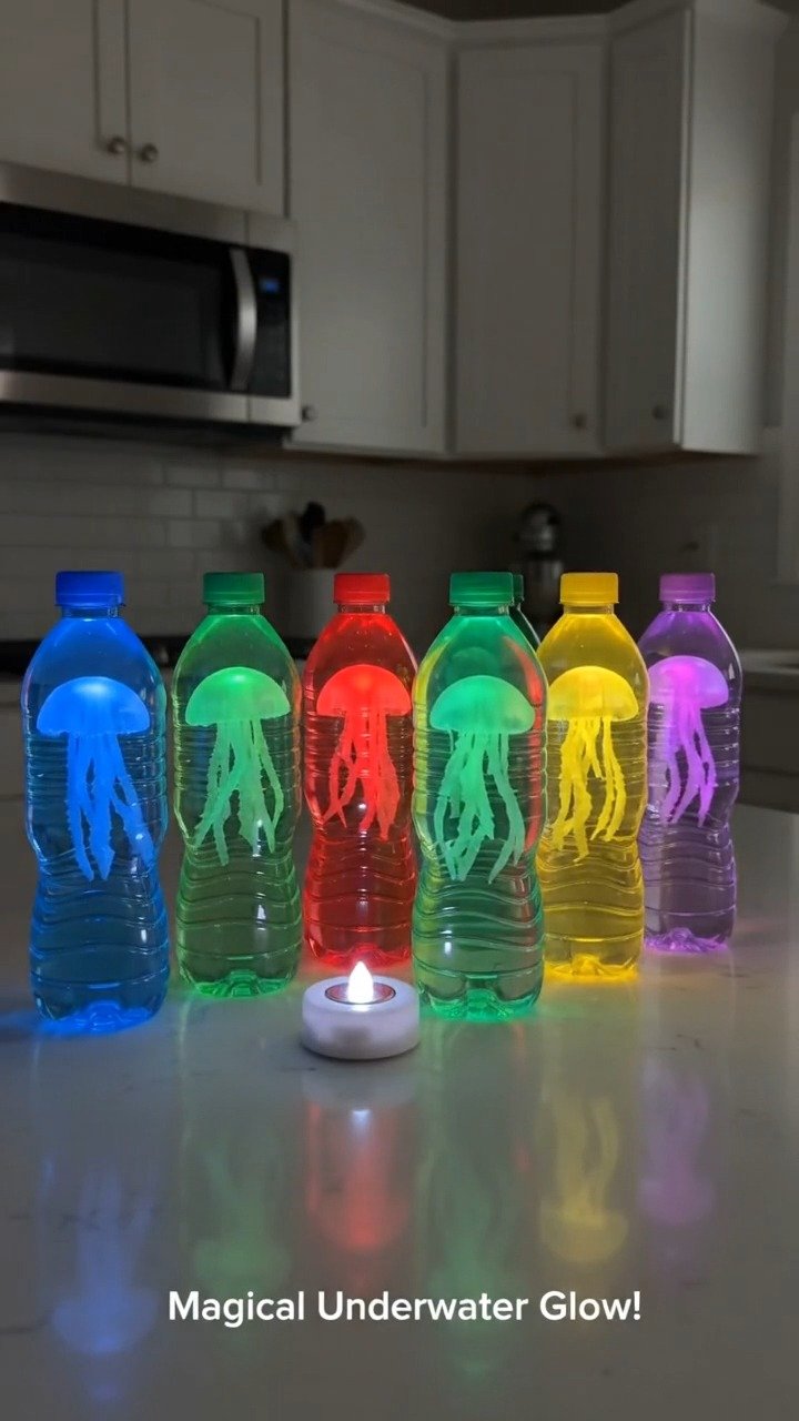 Create a glowing ocean scene inside a bottle with a jellyfish design that looks magical when the lights are dim. A fun project to try this weekend. 8 Create a glowing ocean scene inside a bottle with a jellyfish design that looks magical when the lights are dim. A fun project to try this weekend.