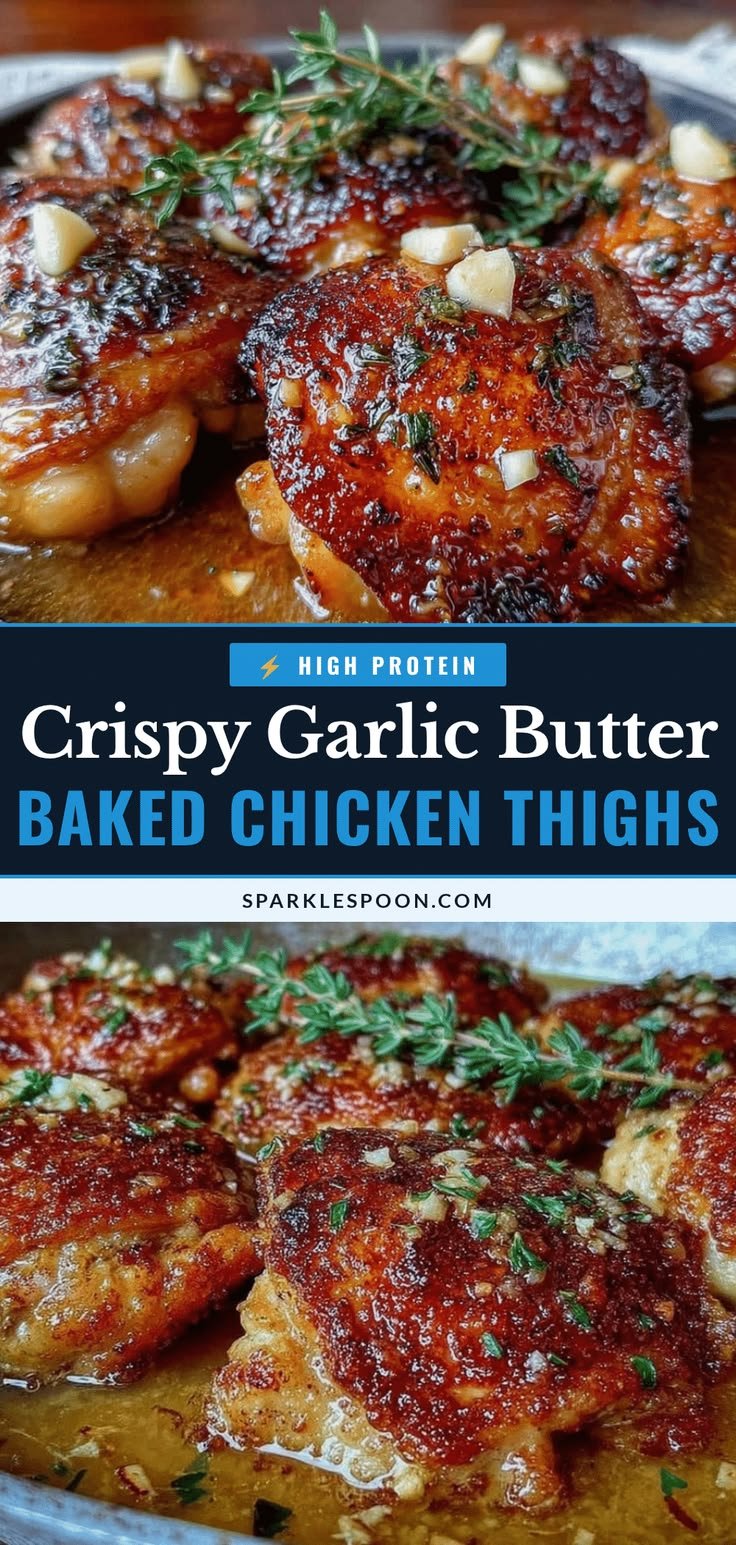 Crispy Baked Chicken Thighs Recipe with Easy Garlic Butter Sauce