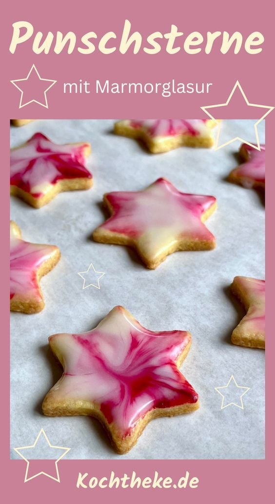 Punschsterne (wunderschön verzierte Plätzchen mit Marmorglasur) - Kochtheke