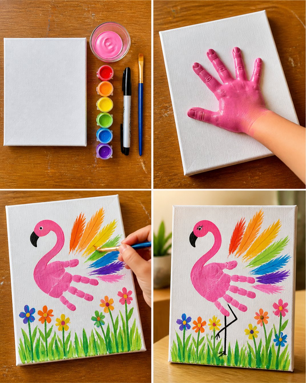 Colorful Handprint Flamingo Canvas Keepsake