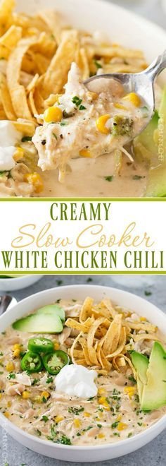 Creamy White Chicken Chili Recipe | Slow cooker recipes white chicken chili, Crockpot recipes white chicken chili, Chili beans