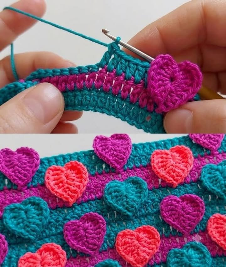 💖 Schau dir diese adorablen 3D-Pop-out-Herzen an! Der perfekte strukturierten Stich für herzliche Projekte.