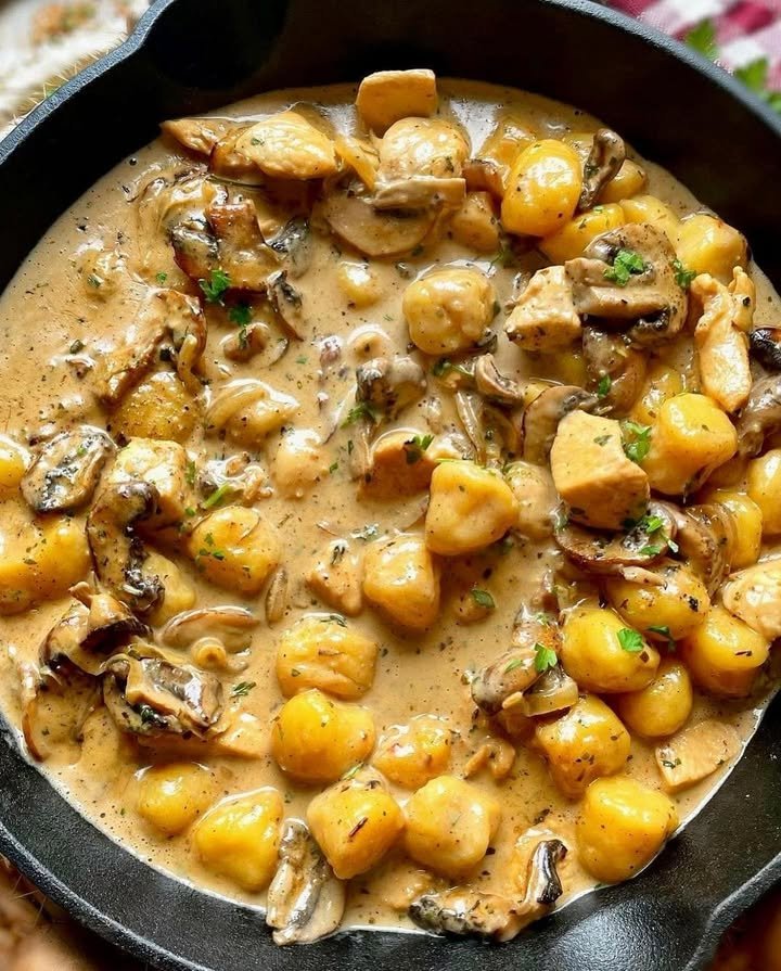 Pilz-Rahm-Gnocchi mit Hühnchen