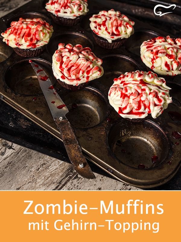 Zombiemuffins mit Gehirn-Topping - Rezept