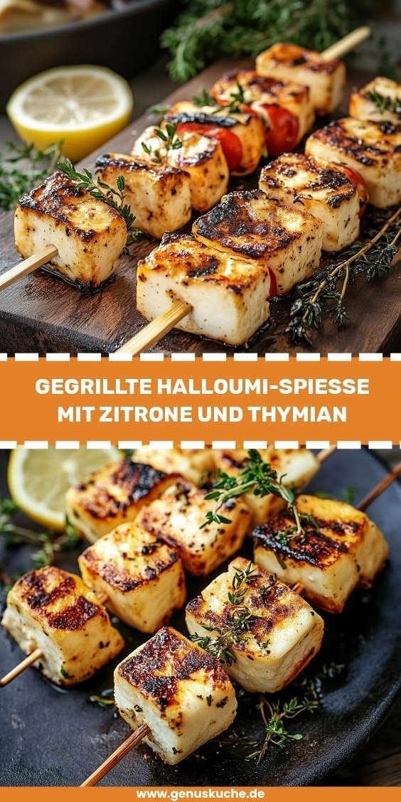 Gegrillte Halloumi-Spieße mit Zitrone und Thymian