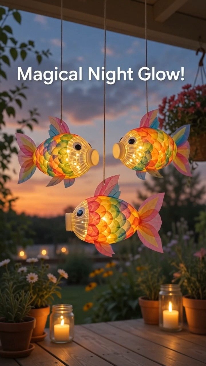 Leuchtende Farbe und einfache Fischformen erschaffen leuchtende Unterwasserwesen, die nach dem Licht ausgeht strahlen.