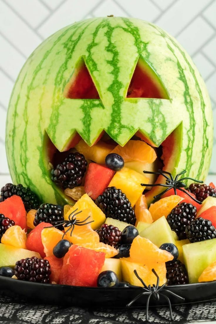 Halloween Fruit Salad | Easy Wholesome | Halloween fruit tray, Halloween party appetizers, Halloween party snacks