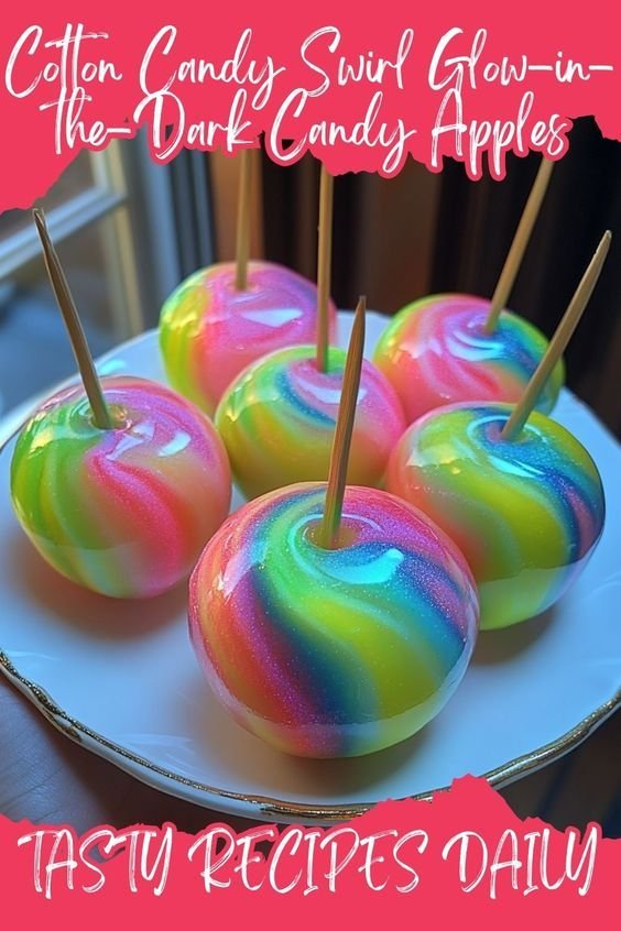 Cotton Candy Swirl Glow-in-the-Dark Candy Apples – A Magical Treat!