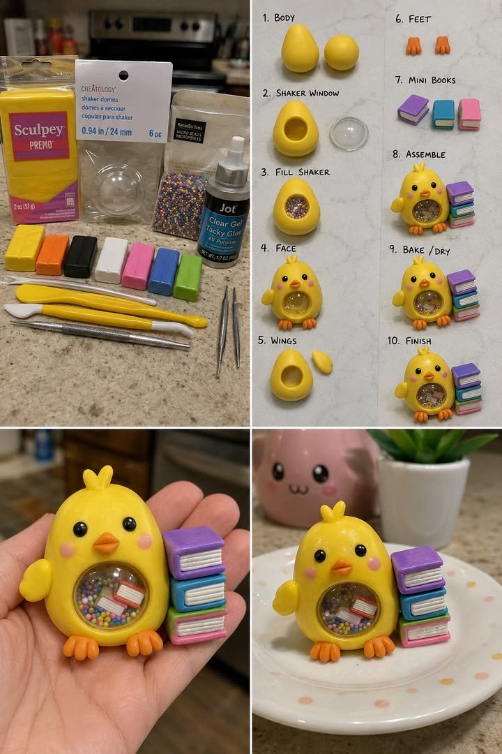 DIY Clay Chick with Mini Books Shaker