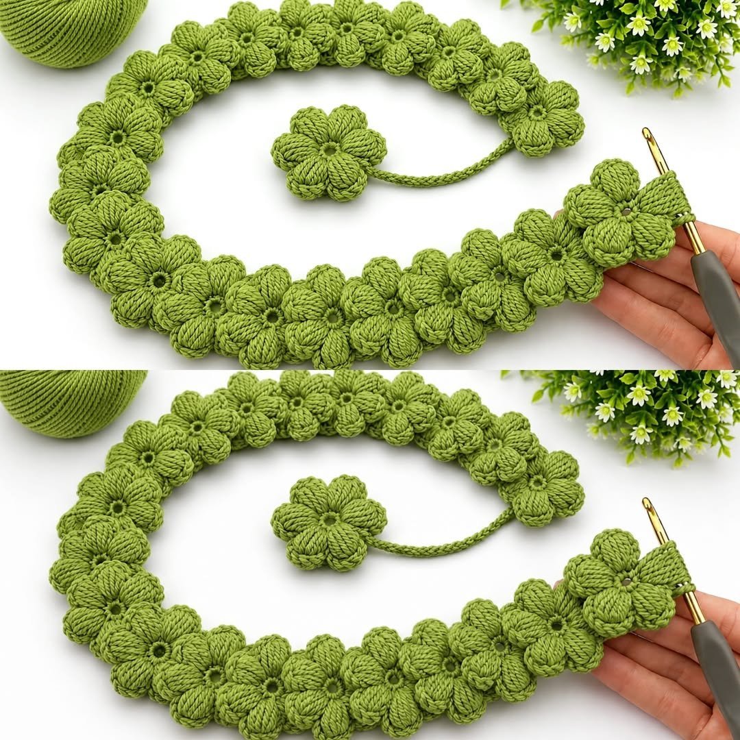 Crochet Headband with 3D Flower Design Pattern