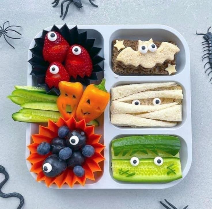 At Home Halloween Inspired Lunch with Plant Based Divided Plates | Creative school lunch ideas, Halloween lunch ideas for kids, Halloween themed lunch box