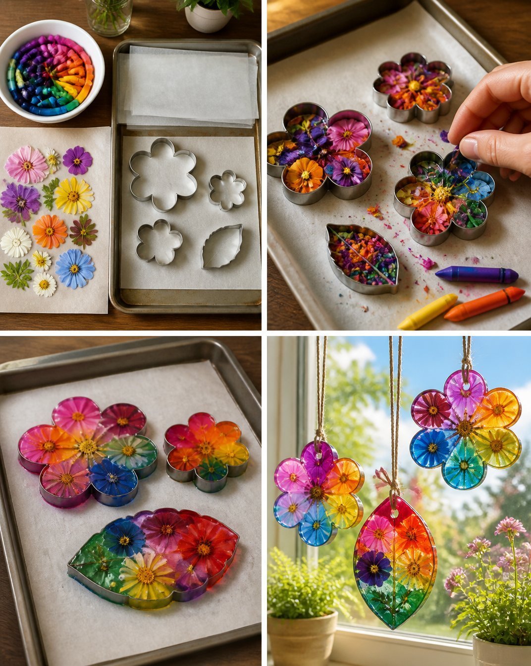 Melted Crayon Flower Suncatchers Become Cozy 7 Melted Crayon Flower Suncatchers