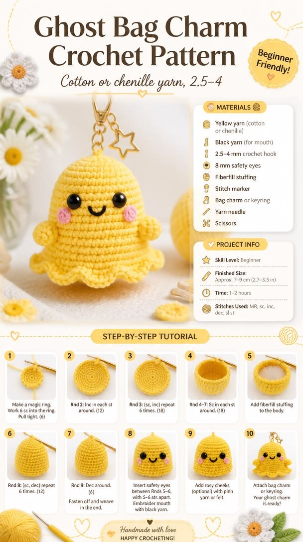 Ghost Bag Charm Crochet Pattern