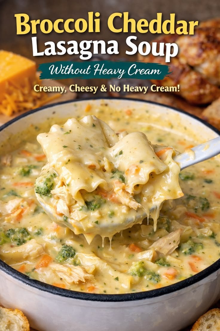 Broccoli Cheddar Lasagna Soup Without Heavy Cream – Cozy One-Pot Dinner