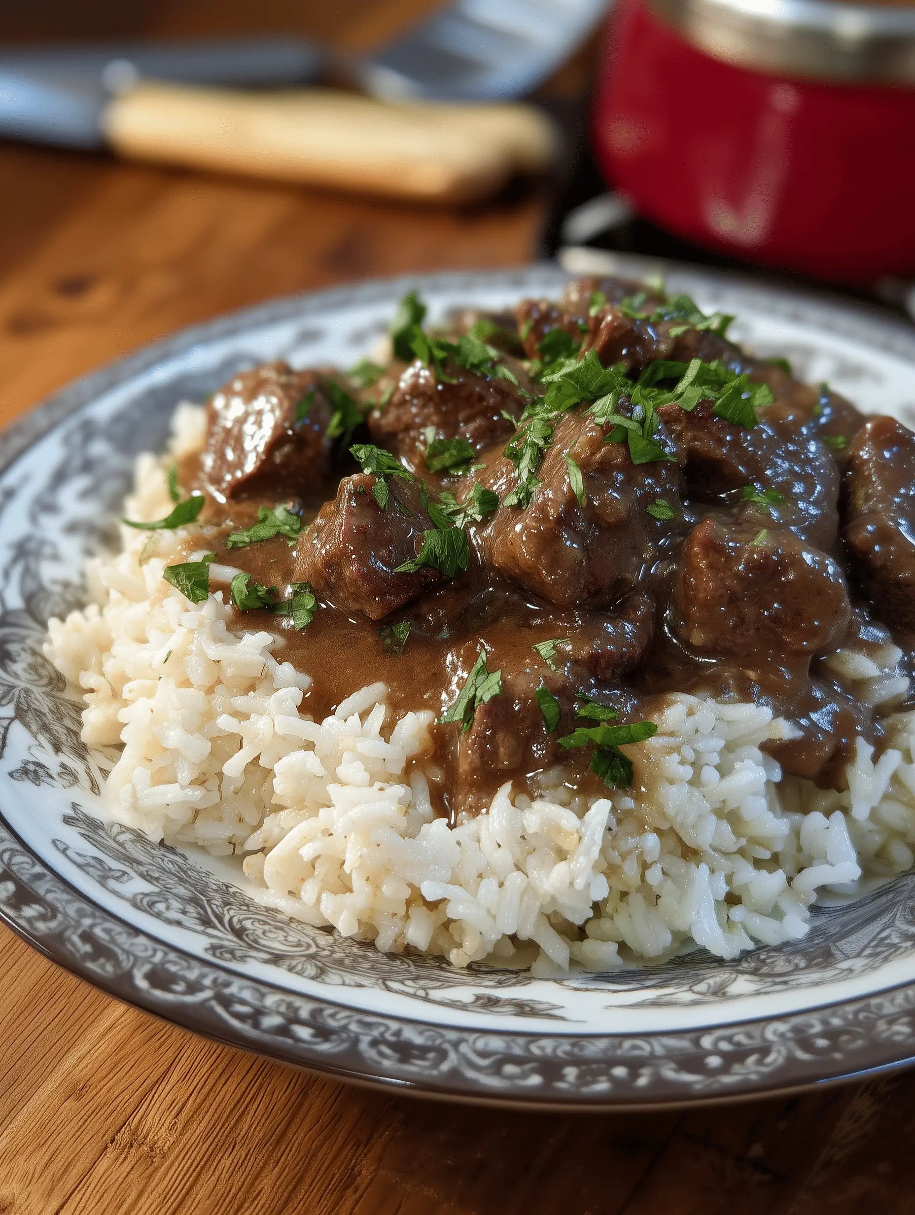 Beef Tips and Rice with Brown Gravy