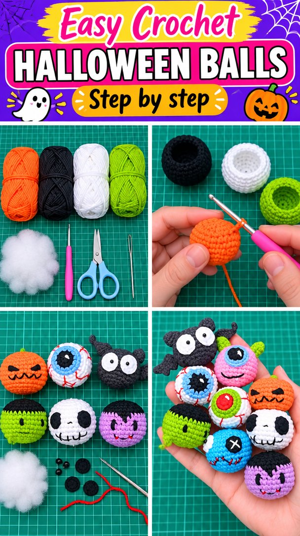 Easy Crochet Halloween Balls Pattern