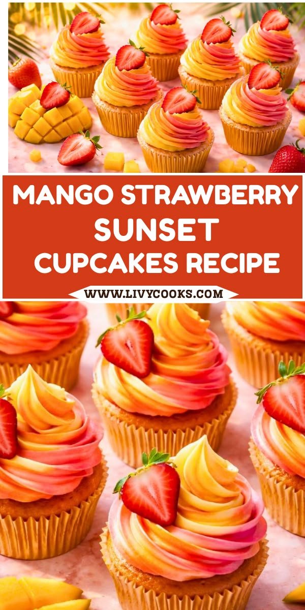Mango Strawberry Sunset Cupcakes