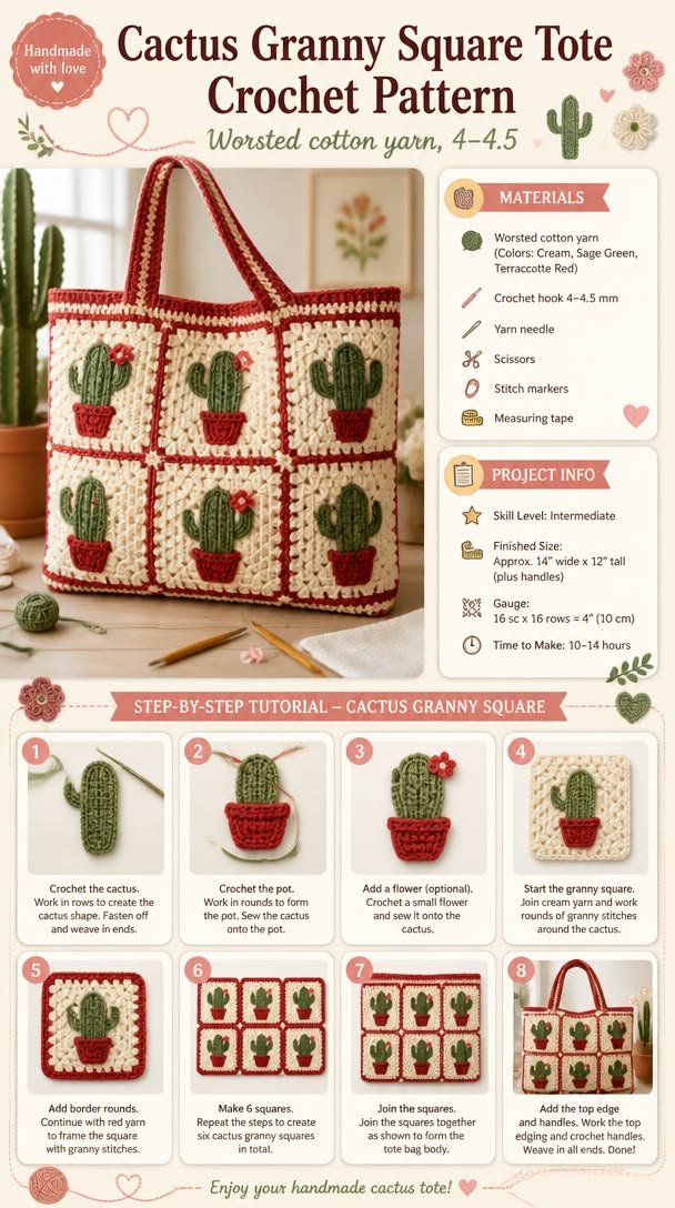 Cactus Granny Square Tote