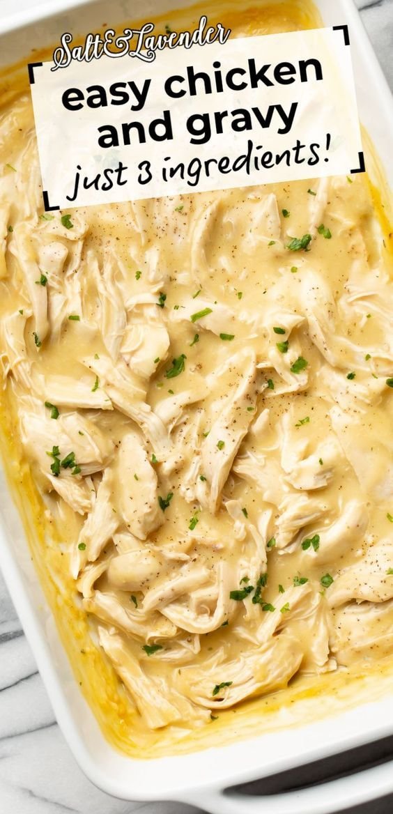 Homestyle Shredded Chicken and Gravy | Best Way to Cook Chicken for a Casserole, Easy Chicken and Onion Casserole, Shredded Chicken and Gravy Recipe