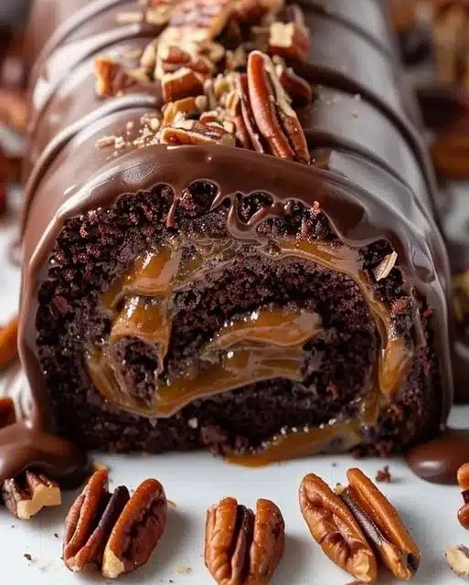 Recette de roul&eacute; au g&acirc;teau au chocolat caramel collant en forme de tortue