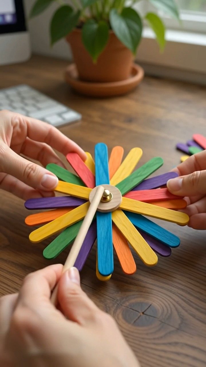 Rainbow popsicle sticks become a cheerful garden windmill that spins beautifully in the breeze while adding colorful outdoor charm. Perfect for your next craft day. 10 Rainbow popsicle sticks become a cheerful garden windmill that spins beautifully in the breeze while adding colorful outdoor charm. Perfect for your next craft day.