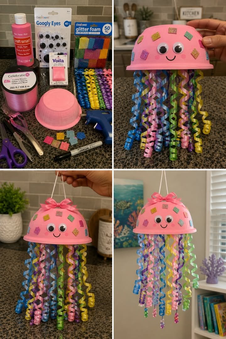 DIY Paper Bowl Jellyfish Hanging Decoration