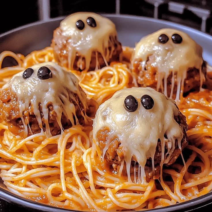 Irresistible Spooky Spaghetti and Cheese Stuffed Meatballs