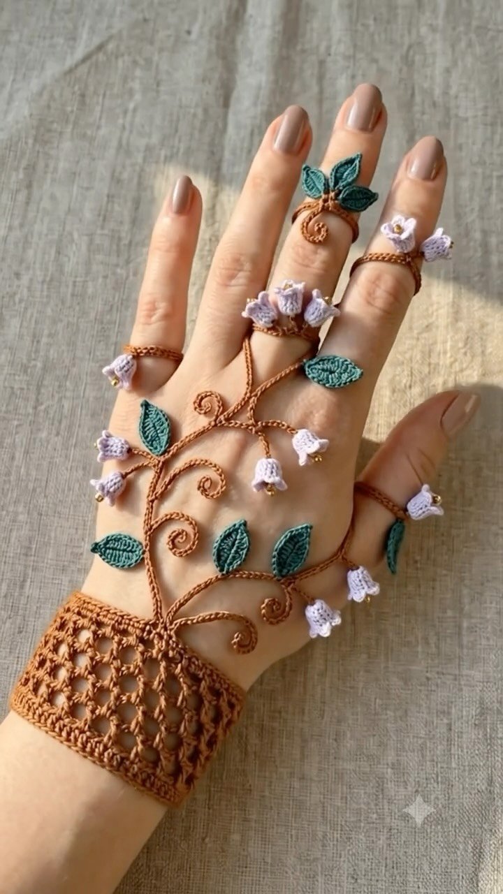 Crochet Jewelry: Tiny Flowers and Delicate Leaves