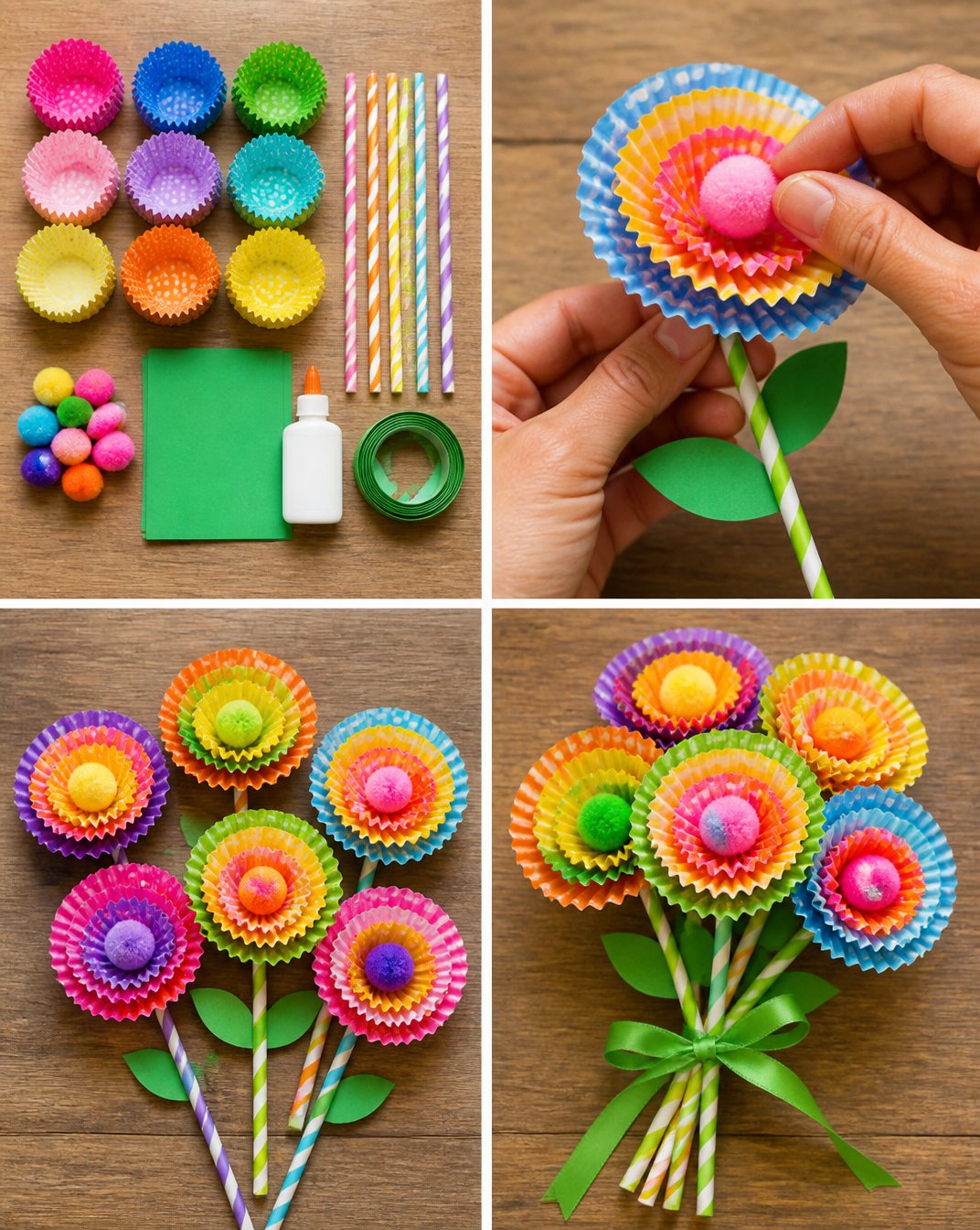 Colorful Cupcake-Liner Flower Bouquet