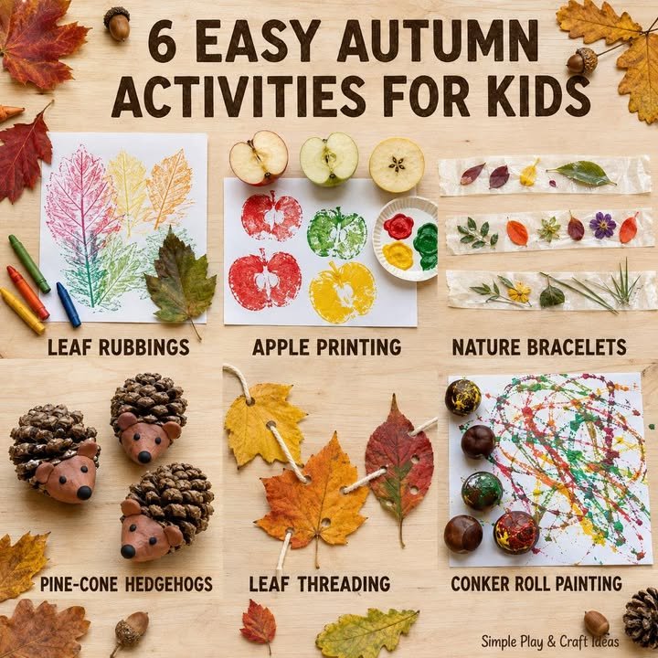 🍂 Six simple autumn activities to keep little hands busy! From leaf rubbings and apple printing to nature bracelets and pine-cone hedgehogs, these ideas are affordable, easy to set up and perfect for...