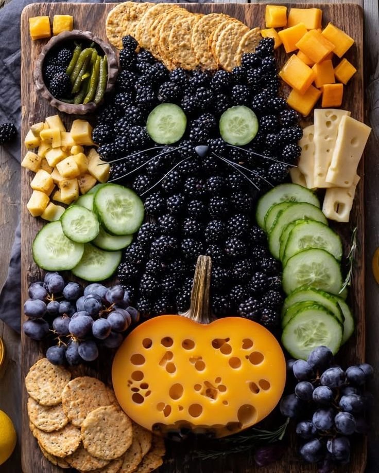 Witch cat party | Witch party charcutterie, Spooky themed charcuterie, Party platters ideas