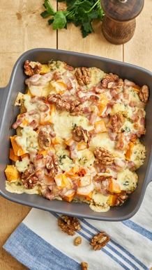 Gratin de butternut, lardons à la Fourme d’Ambert
