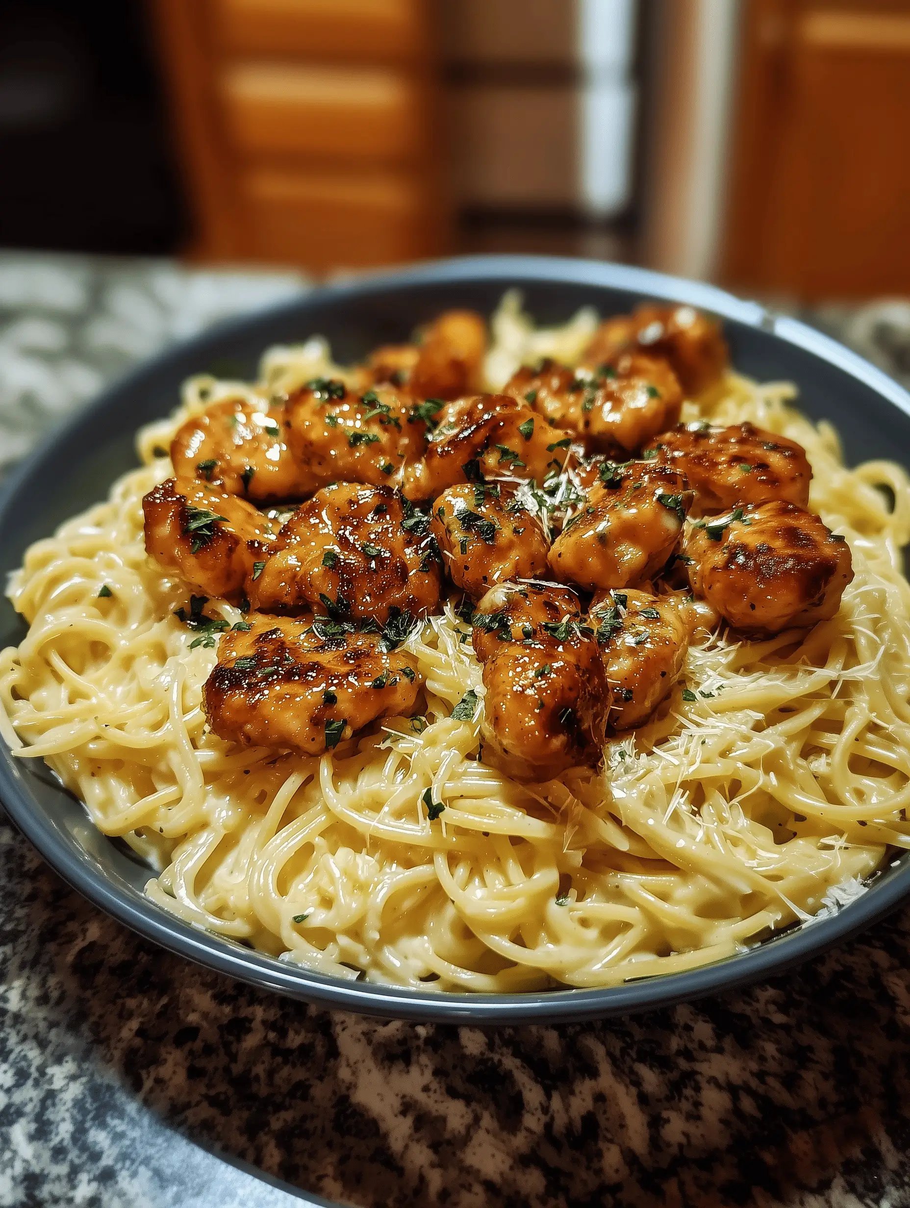Easy Garlic Butter Chicken Bites with Creamy Parmesan Pasta