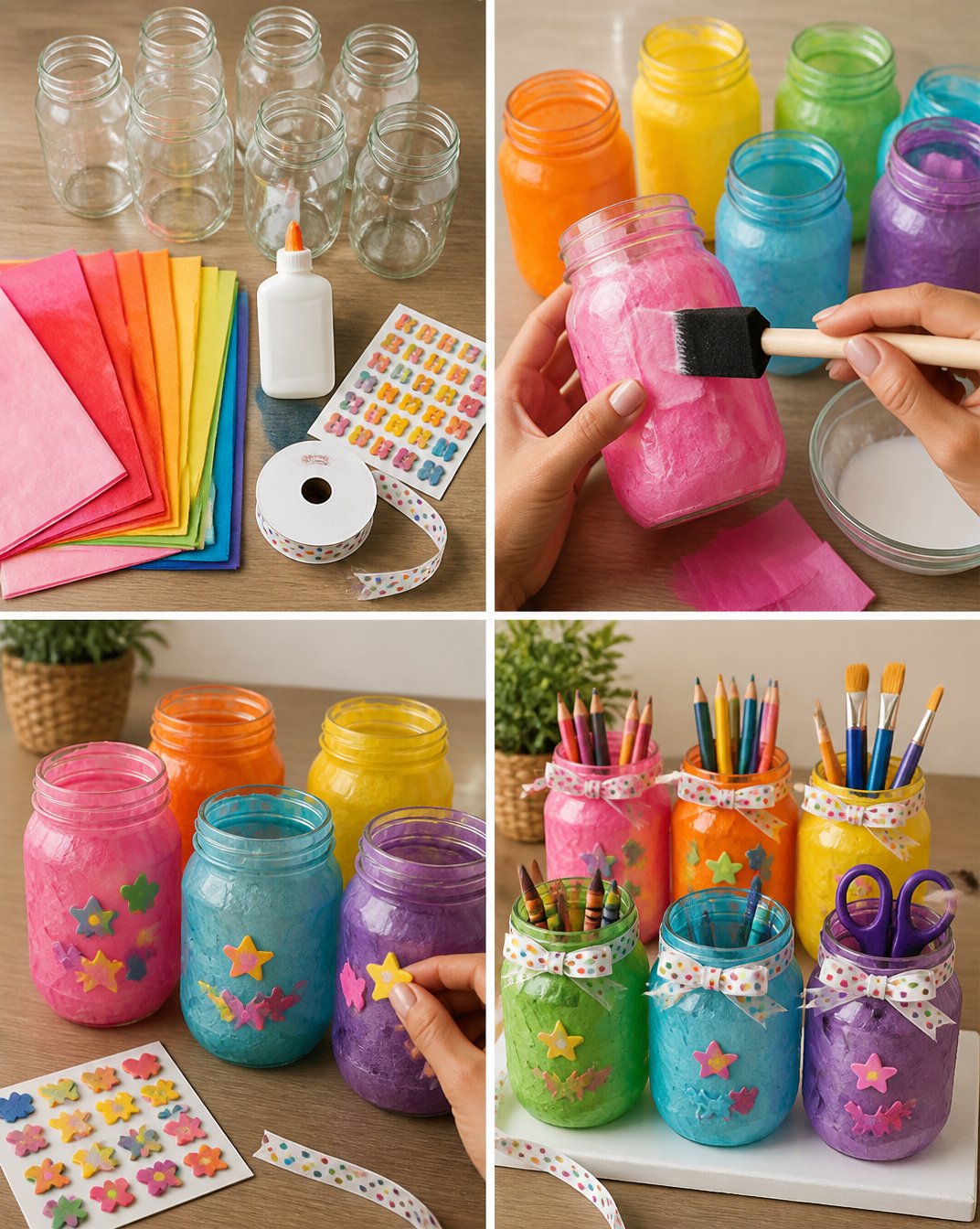 Colorful Mason Jar Storage for School Supplies