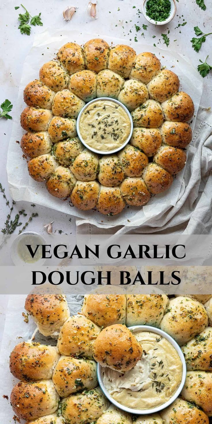 Garlic Dough Balls with Cheesy Cashew Dip | Vegan christmas party food, Christmas appetizers vegan, Vegan garlic