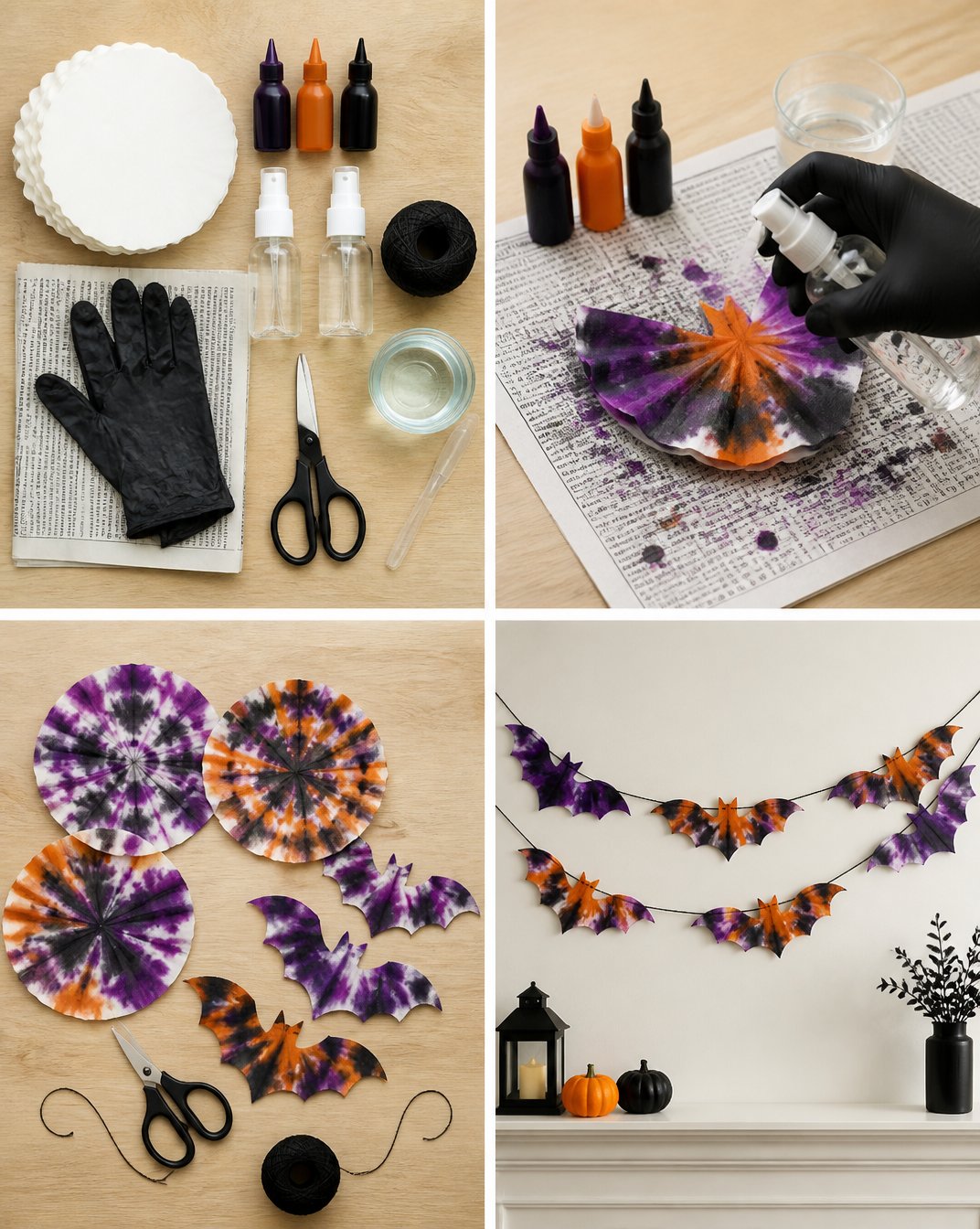 DIY Bat Garland with Tie-Dye Coffee Filters 22 DIY Bat Garland Using Tie-Dye Coffee Filters