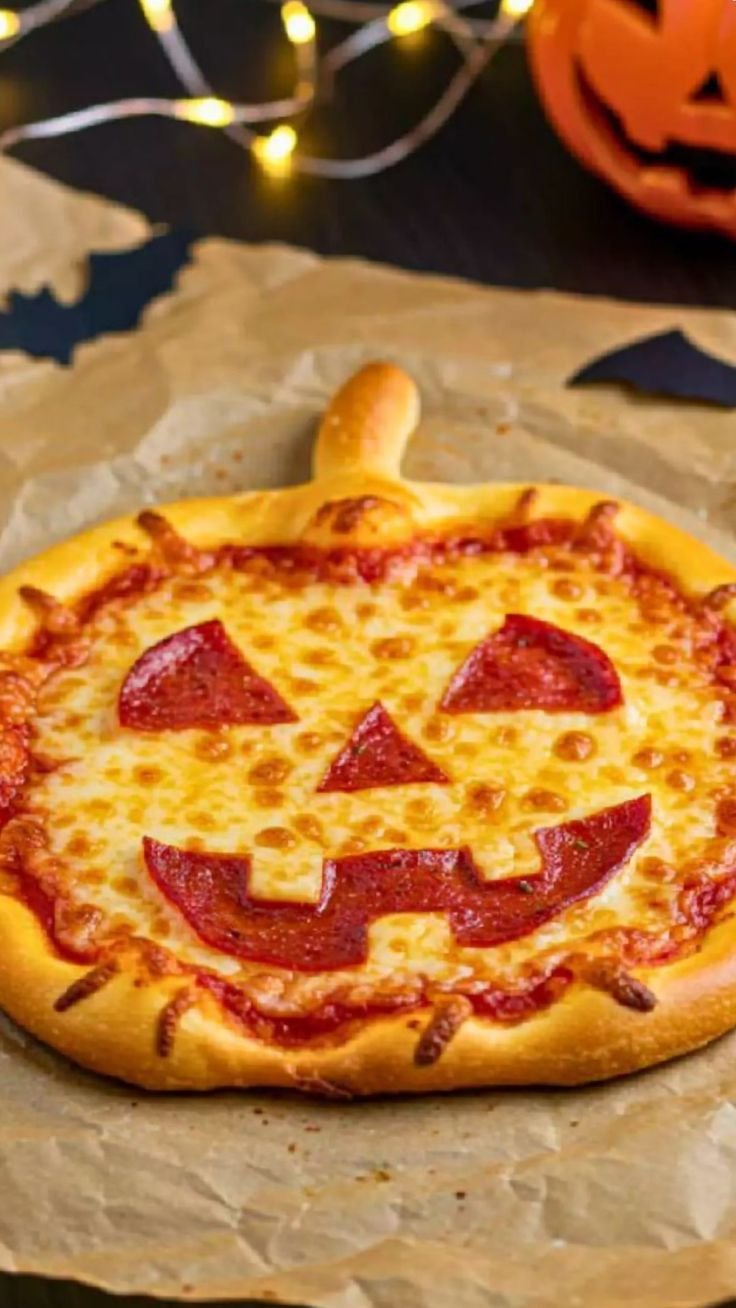 Jack o latern pizza | Halloween food pizza, Jack o lantern pizza, Halloween pizza shape ideas