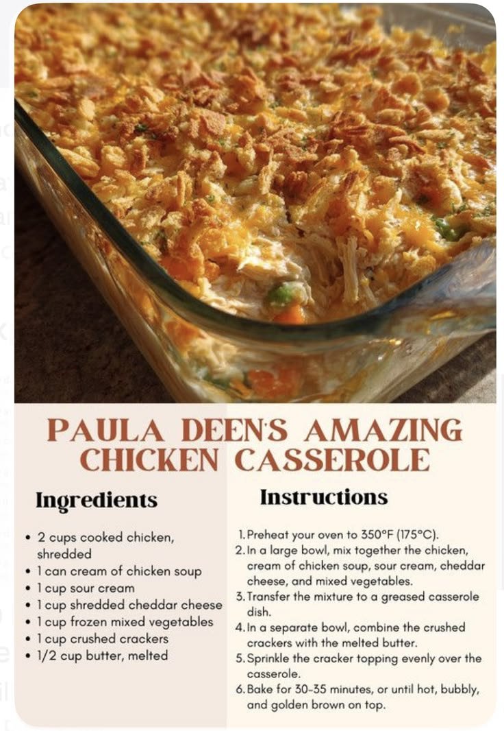 Amazing chicken casserole recipe with cream of chicken | Chicken casserole with cream of chicken soup and crackers, Casserole with crackers on top, Paula Deen recipes dinner