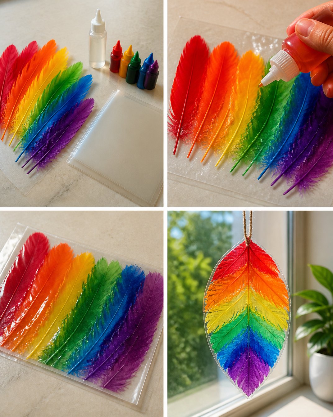 Vibrant Rainbow Feather Window Art for Home Decor 15 Colorful Rainbow Feather Window Art for Home Decor