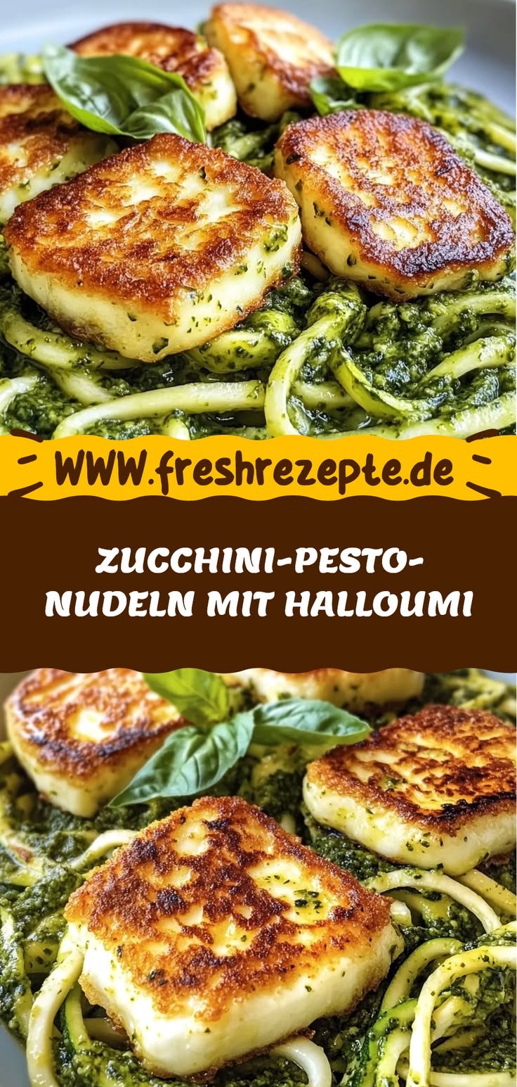 Zucchini-Pesto-Nudeln mit Halloumi: Goldbraun gebraten, einfach lecker