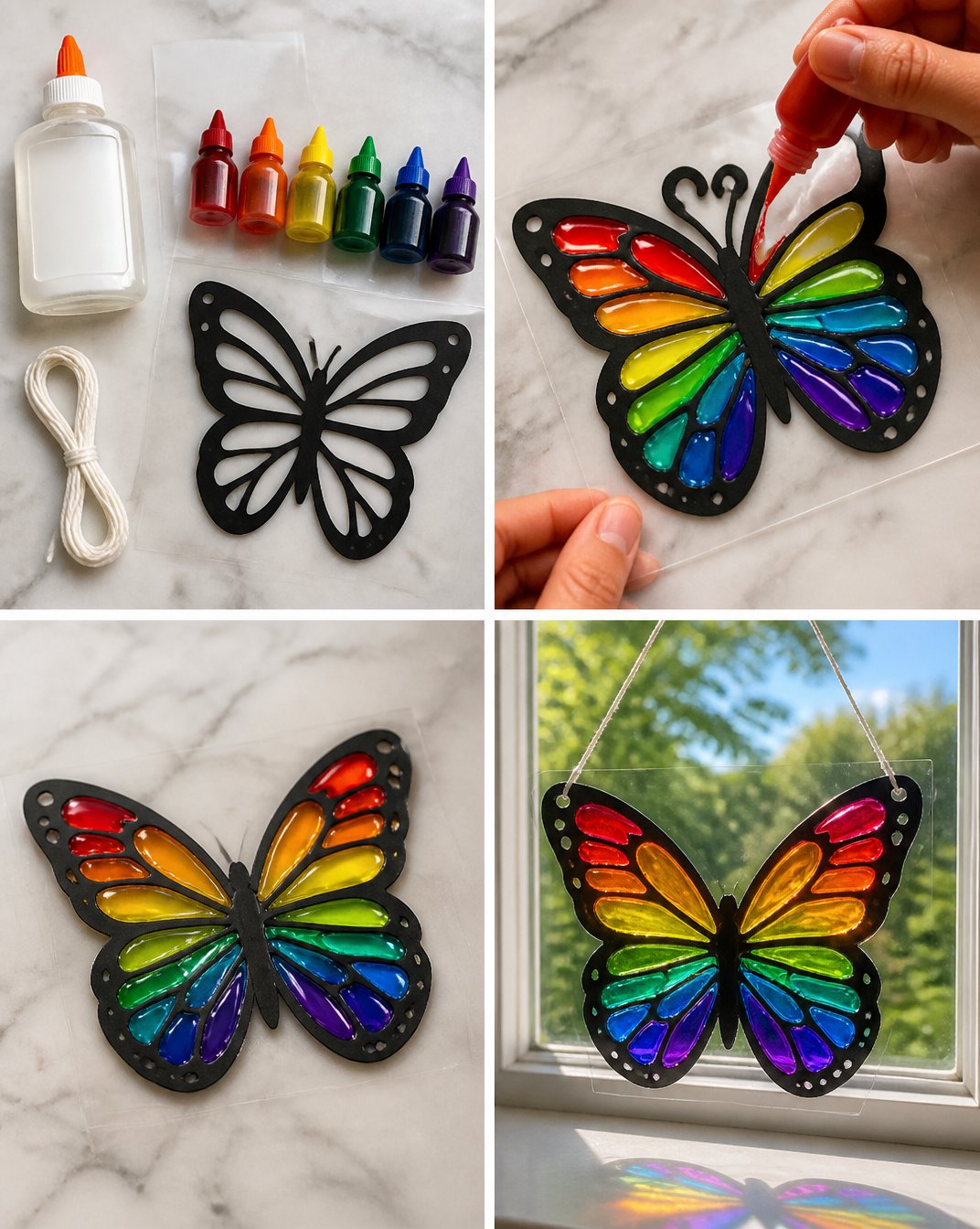 Butterfly Rainbow Suncatcher with Layered Glue Craft 18 Layered Rainbow Glue Butterfly Suncatcher