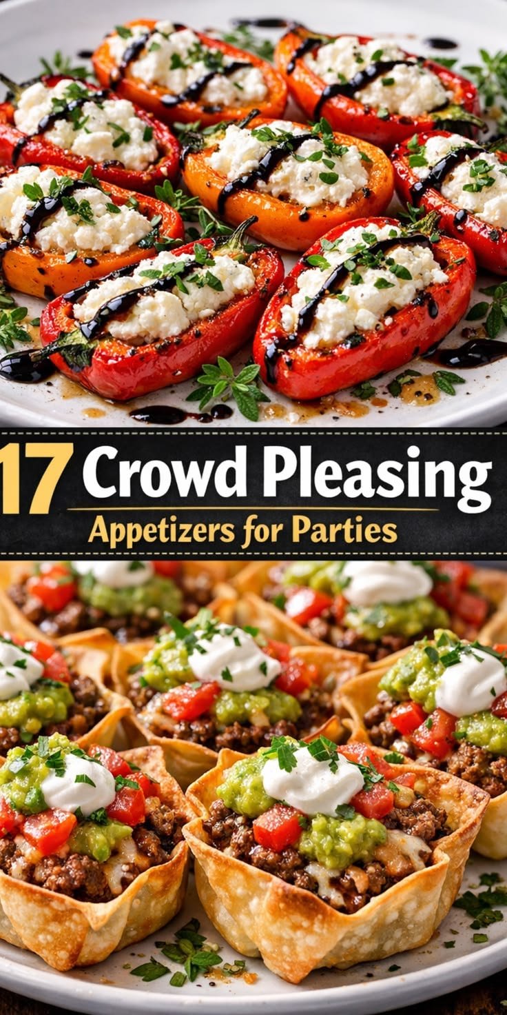 Easy Appetizers | Goat Cheese Stuffed Mini Peppers, Loaded Nachos, Taco Cups & More