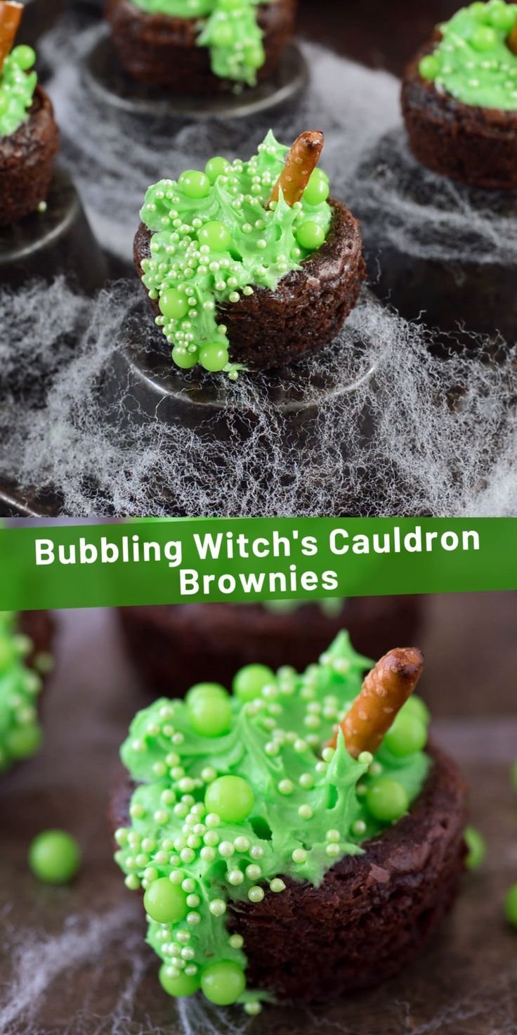 Bubbling Witch’s Cauldron Brownies for Halloween Party | Halloween cauldron desserts, Hocus pocus brownies, Halloween snacks