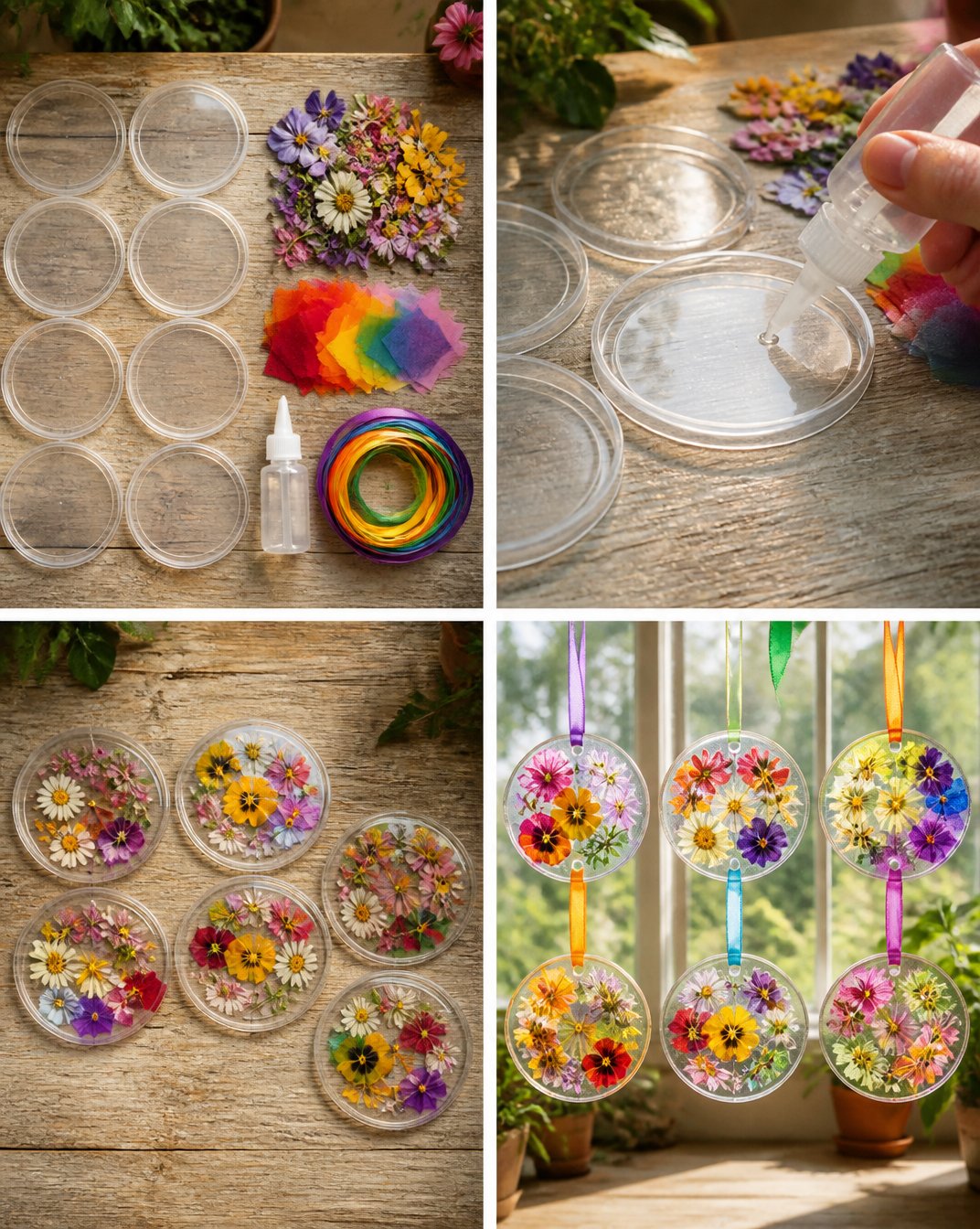 Pressed Flower Rainbow Window Medallions