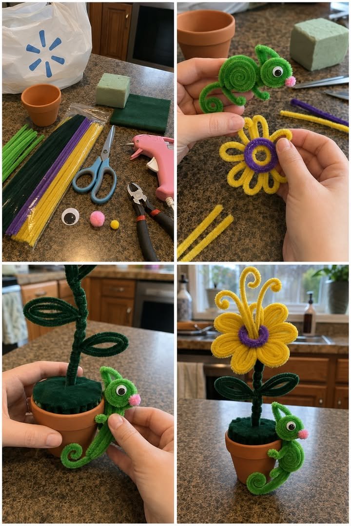 DIY Pipe Cleaner Chameleon Flower Pot