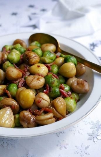 Poêlée de choux de Bruxelles, marrons et lardons