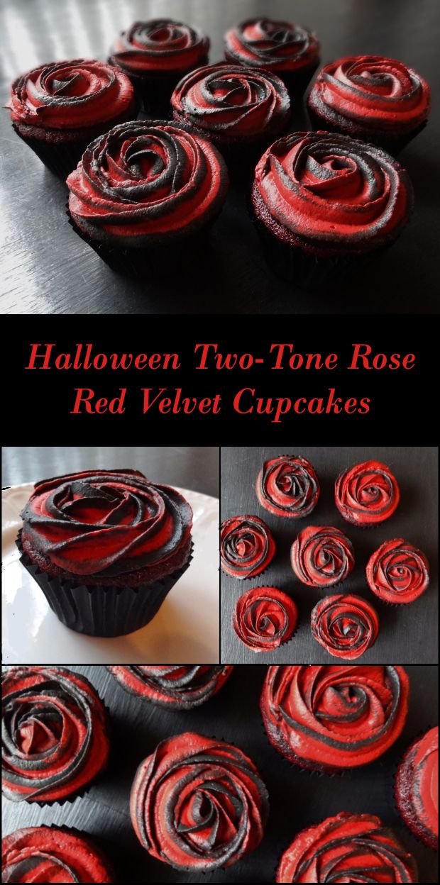 Halloween Two-Tone Rose Red Velvet Cupcakes