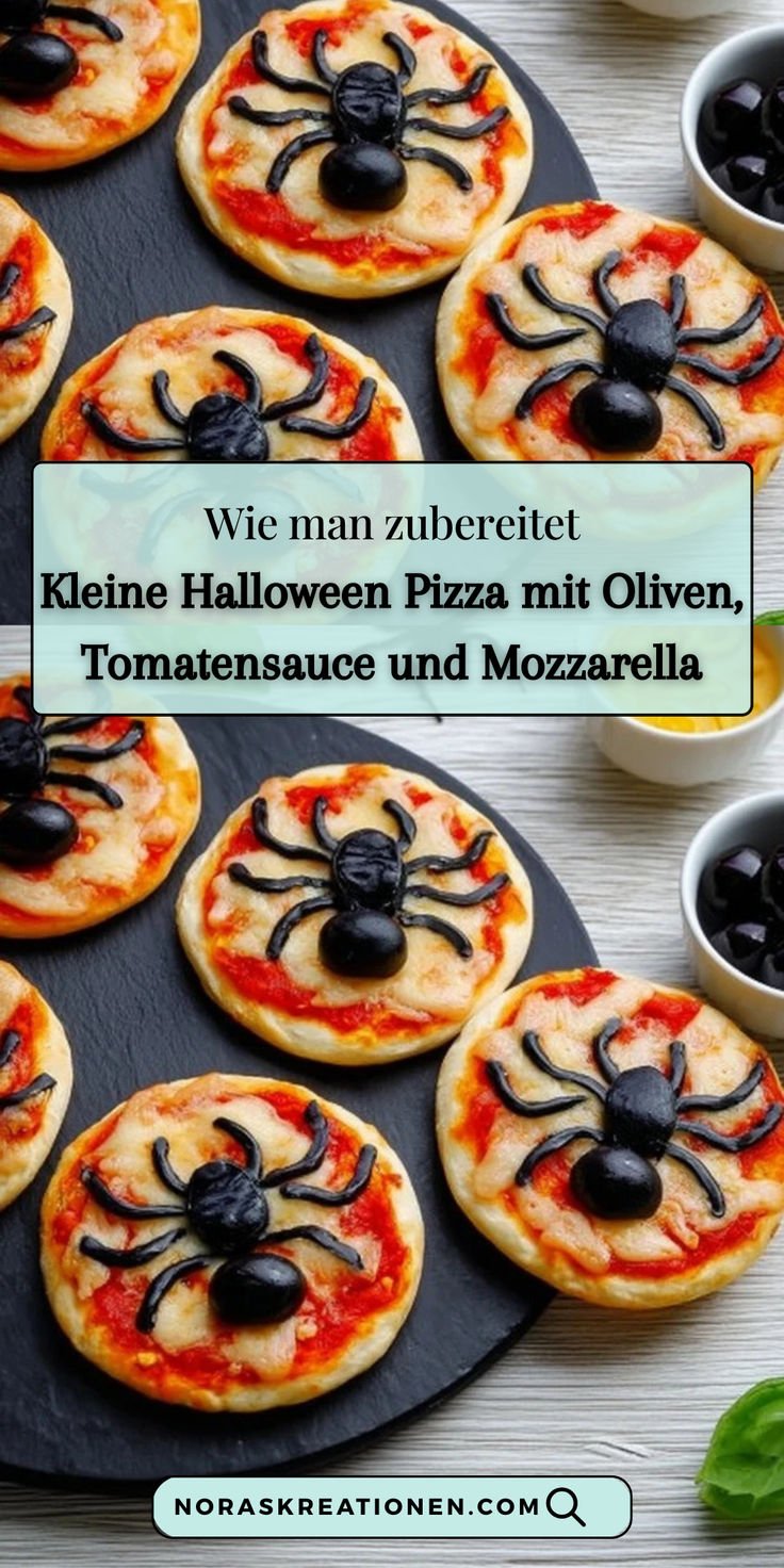 Halloween Pizza mit Oliven und Mozzarella – Der Party-Snack!