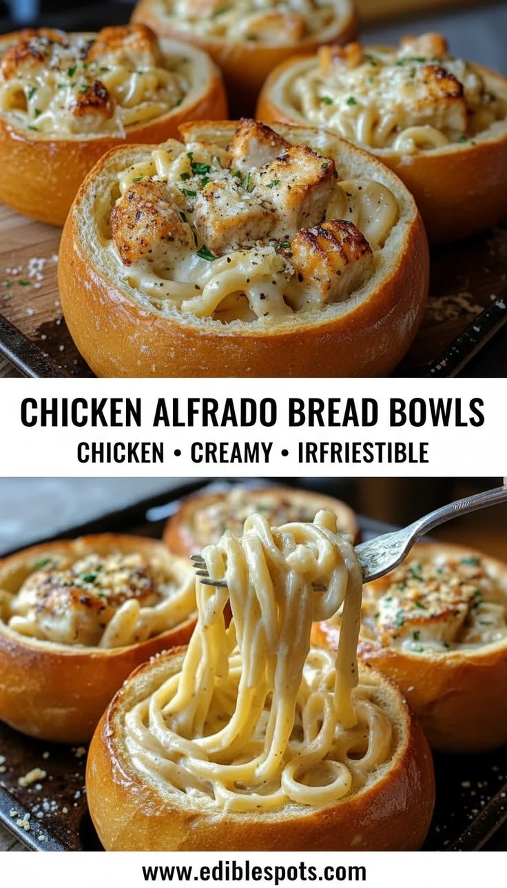 Chicken Alfredo Bread Bowls